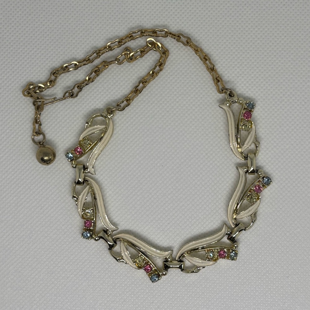 Vintage Necklace with Yellow, Pink, Blue Rhinestones